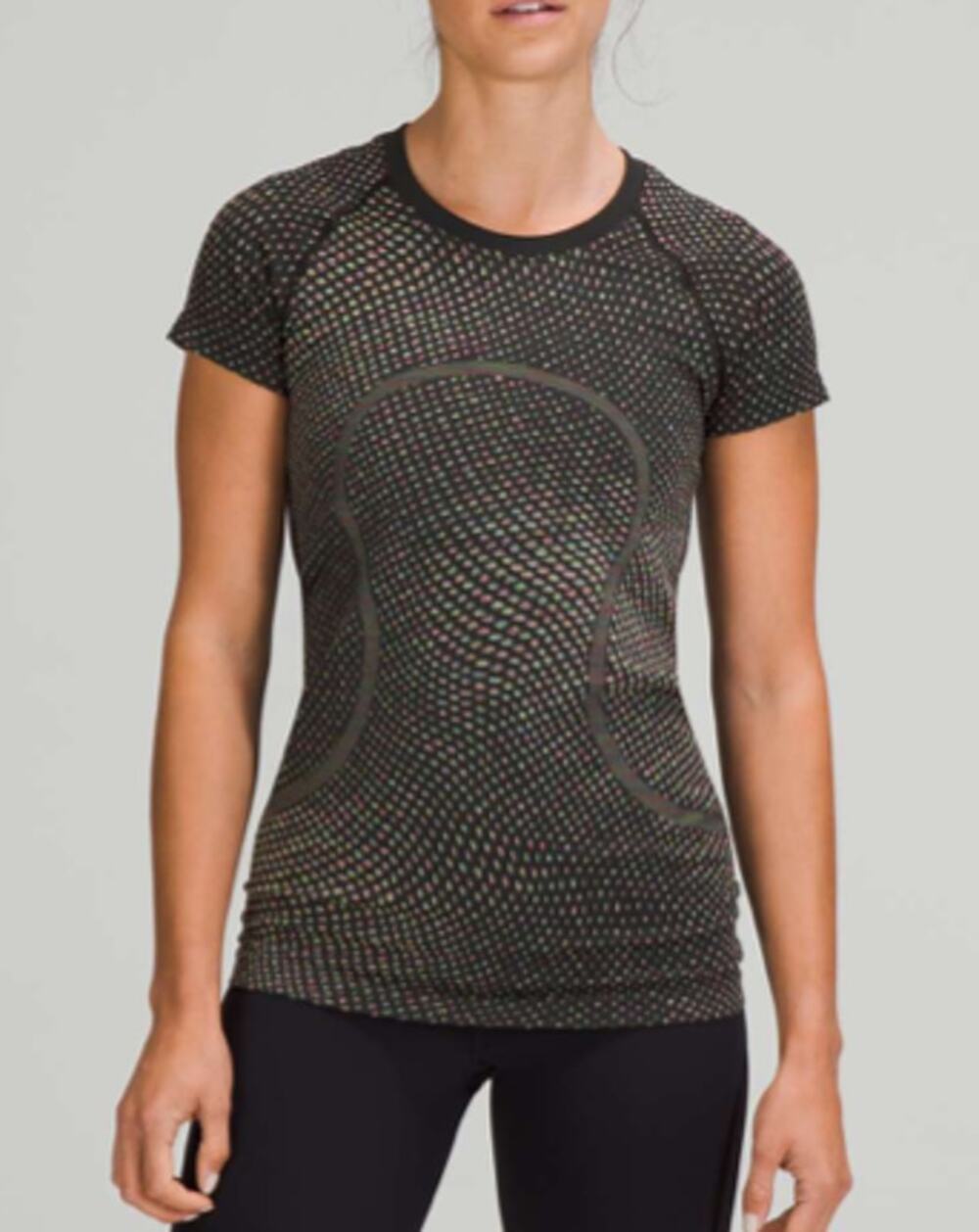 Lululemon Swiftly Tech Short Sleeve Shirt 2.0 Grid Warp Black Neon Multi Size 10